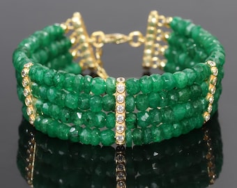 Dainty Emerald Bracelet for Women | Beaded 4 Line Strand Bracelet | May Birthstone Jewelry | Bridal Jewelry | Anniversary Gift