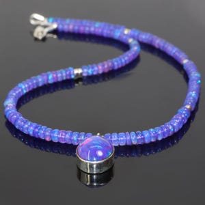 Big Size Oval Lavender Opal Pendant Necklace, AAA Fire Lavender Opal Silver Charm Pendant Necklace, Multifire Opal Silver Handmade Necklace