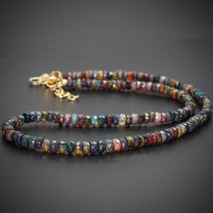 Top Quality Black Ethiopian Opal Necklace, Faceted Natural Black Opal Gold Filled Necklace, Fire Opal Necklace, Faceted Opal Beaded Necklace