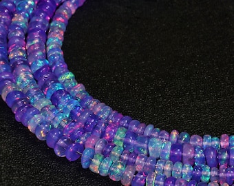 AAA Lavender Ethiopian Opal Smooth Beads Loose Strand, Natural Multi Fire Opal Beads, Top Quality Opal Beads for Jewelry Making