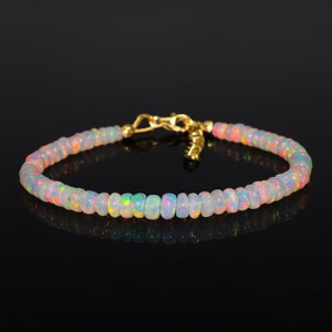 Natural Ethiopian White Opal Beaded Bracelet, Multi Fire White Opal Sterling Silver Bracelet, Rainbow Fire Bracelet, Opal Jewelry