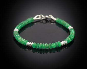 Bracelet de perles rondelles lisses, bracelet d'émeraudes, bracelet de perles, bracelet de pierres de naissance de mai, bracelet de perles de 4 à 5 mm, bracelet d'émeraudes véritables.