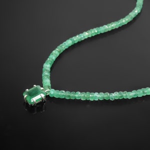 Natural Zambian Cabochon Emerald Beaded Necklaces, Emerald Beaded Necklaces with Cabochon Shape Charm in Prong 925 Sterling Silver - AIM 12