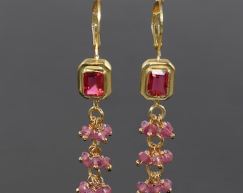 Ruby Beaded Earrings for Women | Red Gemstone Jewelry | Wedding Bridal Earrings | Anniversary Gift | Wife Birthday Gift | Handmade Earring