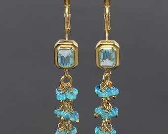 Natural Paraiba Opal Beaded Earrings | Gemstone Jewelry | Bridal Wedding Earrings | Anniversary Gift for Her | Octagon Drop Earrings