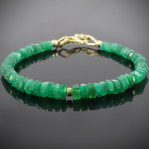 AAA Raw Emerald Faceted Beads Bracelet, Sterling Silver Bracelet, Natural Emerald Gemstone Bracelet, Handmade Bracelet, Gold Filled Jewelry