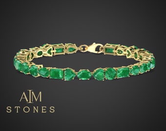 Emerald Tennis Bracelet in 14k Yellow Gold, Mix Shape Emerald Women Bracelet, May Birthstone,  Emerald Jewelry, Wedding Jewelry,Gift for her