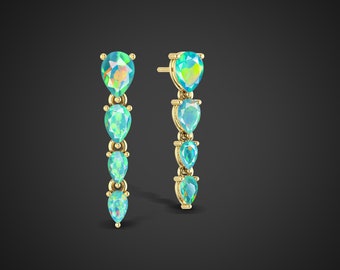 Green opal earrings, fire opal earrings, earrings for women, 14K Gold earrings, pear opal earrings, Christmas Gift, 925 silver opal Earrings