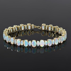 Natural White Multi fire oval cut opal tennis bracelet, October birthstone Opal Jewelry, AAA Ethiopian opal Bracelet, Rare fire opal Jewelry