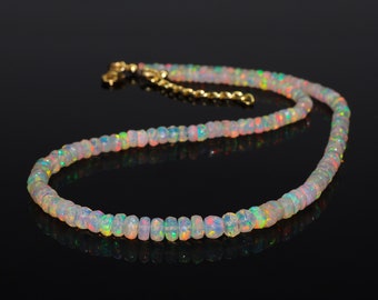 Genuine Ethopian Opal Necklace, AAA white Ethopian Opal Faceted Necklace, Top Grade Opal Beaded sterling silver necklace, october birthstone