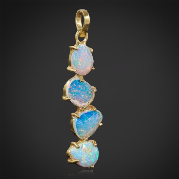 Natural 4 Stone Opal Pendant, Opal Gemstone Pendant Jewelry, Fire Ethiopian Opal Pendant, October Birthstone, Gift for Her