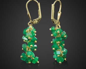 Emerald Dangle Drop Earrings, Green Emerald Earrings, Women's Earrings, Statment Earrings, Emerald Gold Lever Back Earrings, May Birthstone