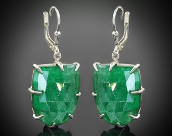 Green Emerald Rose Cut Earring, Unique Dangle Earring, Fancy Shape Emerald Earring, Beautiful Earring For Women