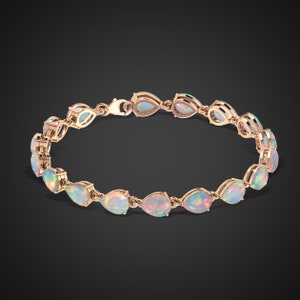 Natural White Opal Tennis Bracelet, Rainbow Opal Bracelet Jewelry, Bracelet for women, Christmas Gift, Pear Opal jewelry, Opal Gold Bracelet