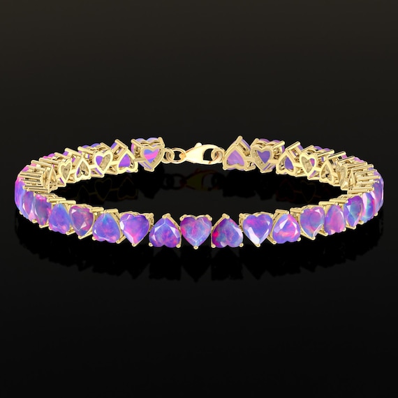 Lavender Opal Heart Tennis Bracelet – Gold Filled Romantic Jewelry