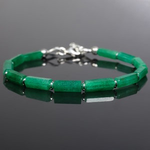 Raw Emerald Beaded Bracelet, 925 Sterling Silver Emerald Bracelet, Natural Emerald Bracelet, Emerald Gold Jewelry, May Birthstone Bracelet