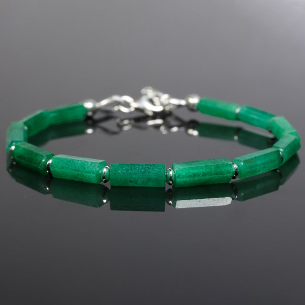 AAA Raw Emerald Faceted Beaded Bracelet, 925 Sterling Silver Emerald Bracelet, Natural Emerald Bracelet jewelry, Emerald Bracelet Real