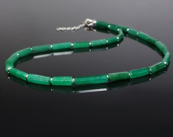 Raw Emerald Beaded Necklace, Natural Emerald  Strand Necklace, Big Size Emerald Crystal Necklace, Emerald Silver Necklace, Raw Emerald