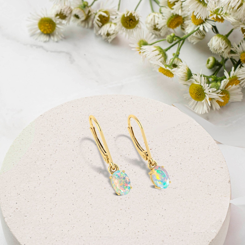 Boucles d'oreilles opale blanche, boucles d'oreilles pendantes, bijoux opale de feu, boucles d'oreilles opale minimalistes, boucles d'oreilles en argent sterling 925, boucles d'oreilles opale pour fille image 2