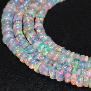 Seltener weißer äthiopischer Opal-Perlenstrang, natürliche Feueropal-Perlen, erstklassige Opalperlen zur Herstellung, Oktober-Geburtssteinperlen