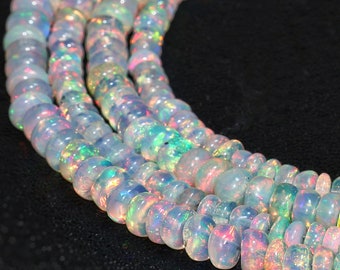 Rare White Ethiopian opal Loose Beads Strand, Natural Fire Opal beads, Top Grade Opal Beads For Making, October Birthstone Beads