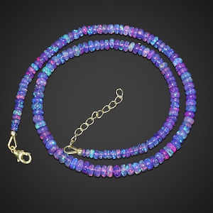 Lavendel äthiopische Opal glatte Perlen Halskette, Top-Qualität äthiopische Opal Perlen Strang Halskette, Oktober Geburtsstein, Multifire Opal Perlen