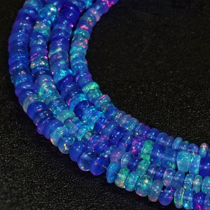 AAA Blue Ethiopian Opal Loose Beads Strand, Natural Opal Gemstone, Top Grade Opal Beads, Jewelry Making, October Birthstone, Opal Rondelle
