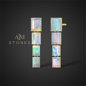 Natural Opal, Octagon Multi fire opal Earrings, October Birthstone Opal Jewelry, Rare opal Earrings, Faceted Opal Earrings, Gift for her
