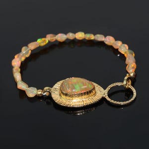 Unique Style Multifire Shaded Opal Charm Bracelet, Ethiopian Opal Nugget Beads Gold Bracelet, AAA Opal Pear Charm Bracelet, Gift for Her