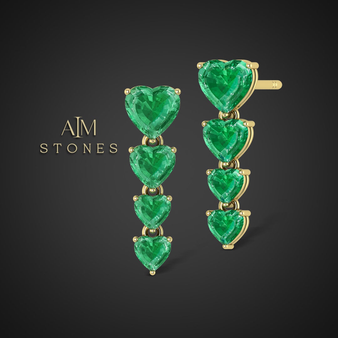 Emerald Stud Earring Green Emerald Stud Earring Girls Etsy UK