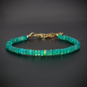 AAA Grün Feueropal Perlen Armband, Natürliche Grün Perlen Gold Opal Armband, 4 bis 5 mm Opalperlen Armband, Oktober Birthstone Armband