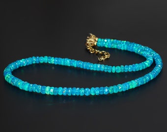 Paraiba Ethiopian Opal Beaded Necklace, Opal faceted beaded Necklace, October Birthstone Necklace, opal Necklace, Fire Opal Necklace
