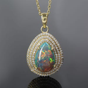 Black Opal Pear Gemstone Traditional Style Pendant, Ethiopian Black Opal Charm Pendant Necklace, Handmade Opal Necklace, Birthday Pendant