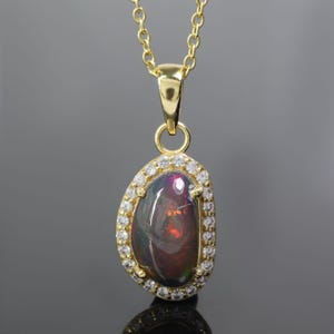 AAA Fire Black Opal Ethiopian Gemstone Necklace, Multifire Black Opal Gold Charm Pendant, Opal Delicate Necklace, Birthstone Jewelry Gift