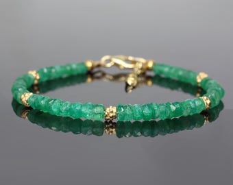 Genuine Emerald Bracelet, Faceted Beads Bracelet, May Birthstone Bracelet, Natural Emerald Bracelet, Top Grade Quality Emerald Bracelet.