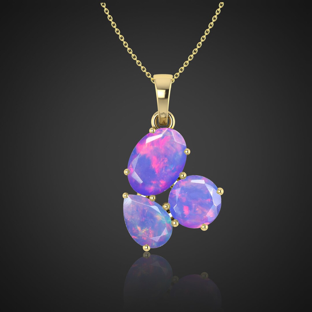 3 Stone Opal Pendant, Multi Shape Opal Necklace, Handmade Opal Jewelry