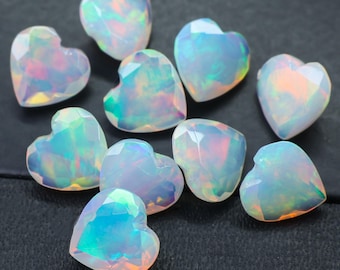 Heart white fire Ethiopian opal stones, October birthstone, AAA Ethiopian opal stones for making jewelry, Vintage fire opal