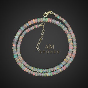 Natural Ethiopian Opal Beads Necklace, Rondelle Beaded Necklace, Fire Opal Beads Necklace, Fire Opal Opal Necklace, White Opal Necklace