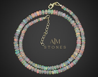 Natural Ethiopian Opal Beads Necklace, Rondelle Beaded Necklace, Fire Opal Beads Necklace, Fire Opal Opal Necklace, White Opal Necklace