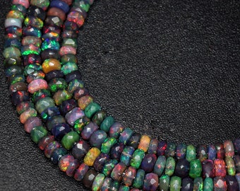 AAAA+ Black Ethiopian Opal Faceted Beads Loose Line, Multi Fire Opal Beads, Natural and Genuine Cutting Opal Beads Loose Line, Top Rare Opal