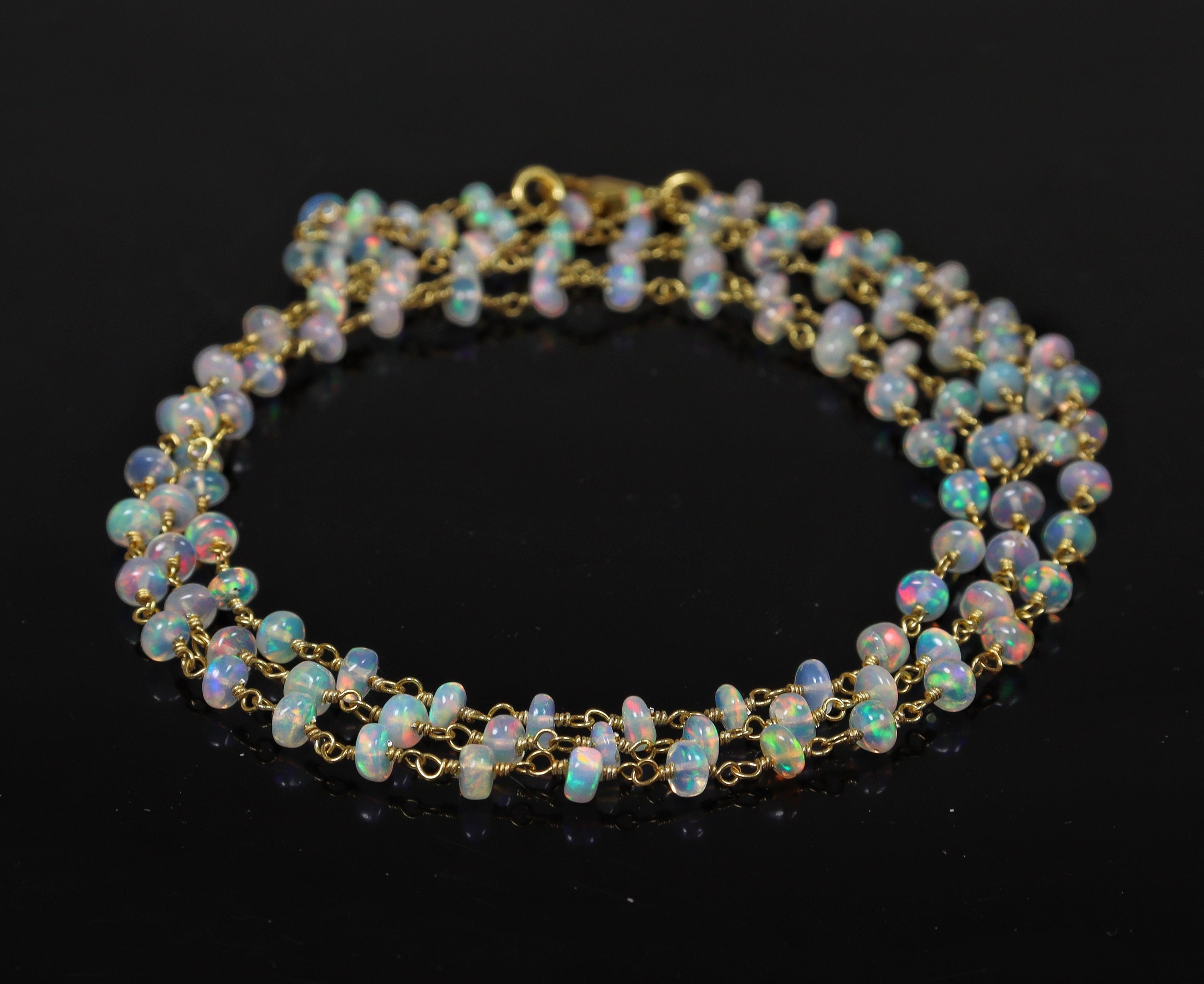 Ethiopian Opal Wrap Chain Necklace, AAA White Opal Beaded Necklace, 925 Sterling Silver Opal Rosery Necklace, Genuine Opal Necklace, Gift