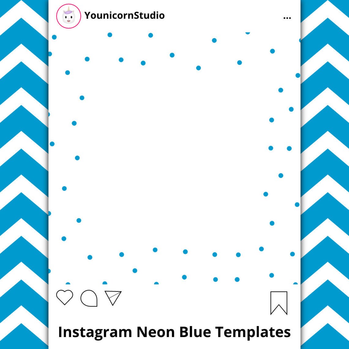 Neon Blue Instagram Post Social Media Template Ig Background Etsy