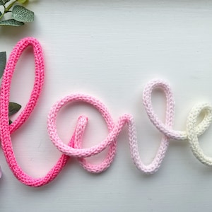 Wooly words • kids decor • colourful wire words • children’s bedroom signs • Knitted wire words • love • wire words • valentines • ombré •