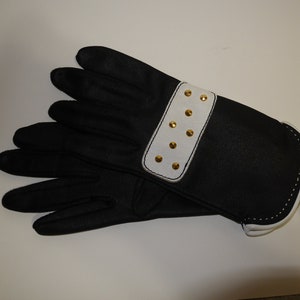 Vintage 1980s Ladies Analon gloves by Hansen Gloves size 7 Black and White Studded Gloves Driving Gloves Fashion Gloves