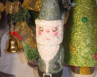 Santa Handmade Santa Claus Container Ornament Gift Box OOAK Vintage inspired 8.5" Artist made Paper Mache Santa Box