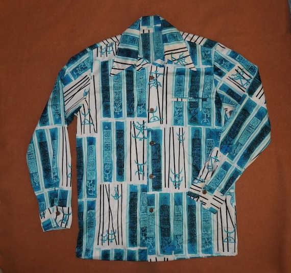 Vintage 1960s Hawaiian Shirt Long Sleeve Silky Ray