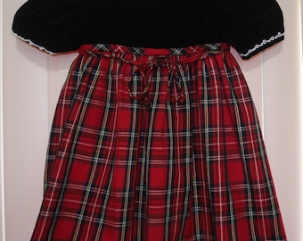 Jo Lene Dress size 3T Black Velvet Red Plaid Lace Trim Dress Made in USA Classic Girls Baby Doll Dress Memories by JO LENE