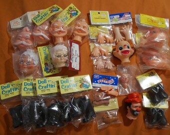 Vintage Doll Making Parts LOT Grandpa Granny Doll Crafting Santa Boots Santa Hands Monkey Face Hobo Head Hobo Boots Clown Head Hands