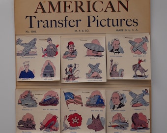 Vintage 1950s Display card of transfers American Transfer Pictures water dip transfers Made in USA