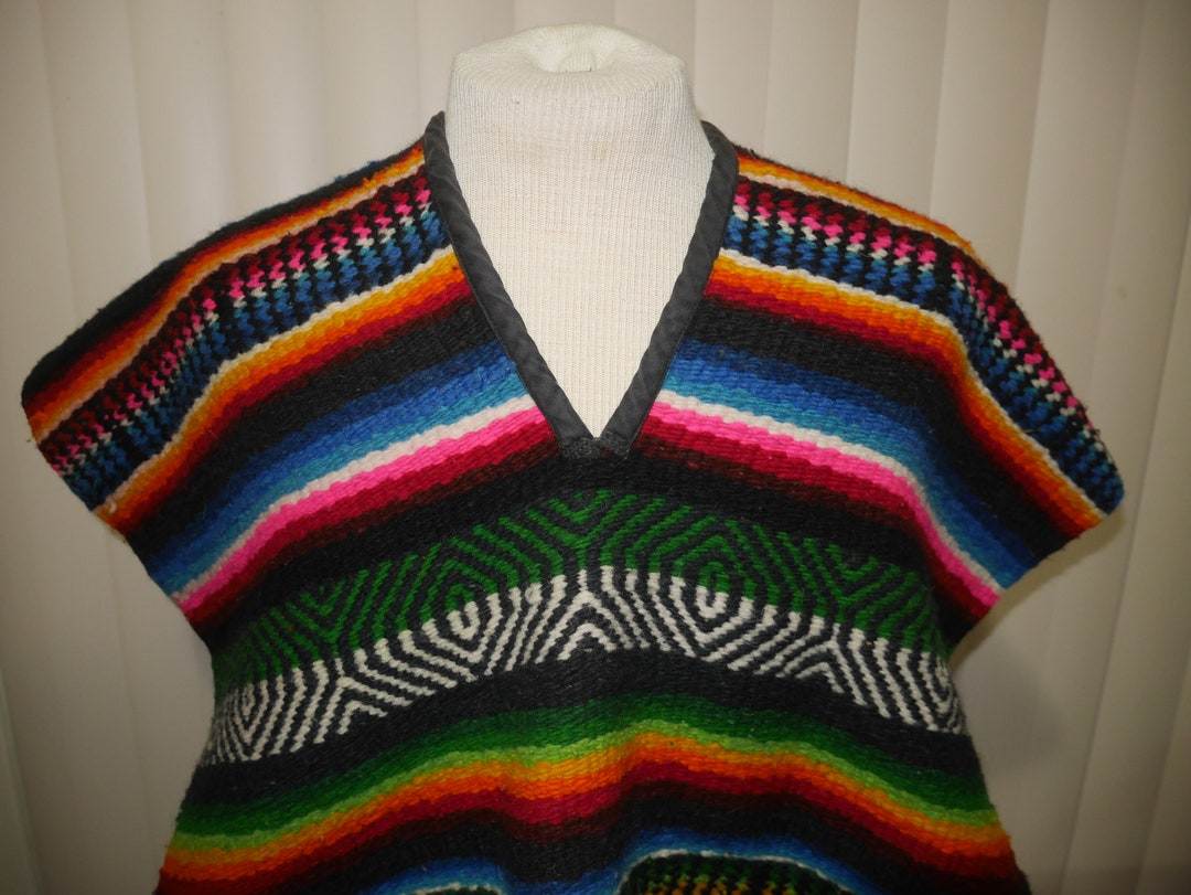 Vintage Wool Poncho Mexican Blanket 26x58 Thick and Warm Etsy